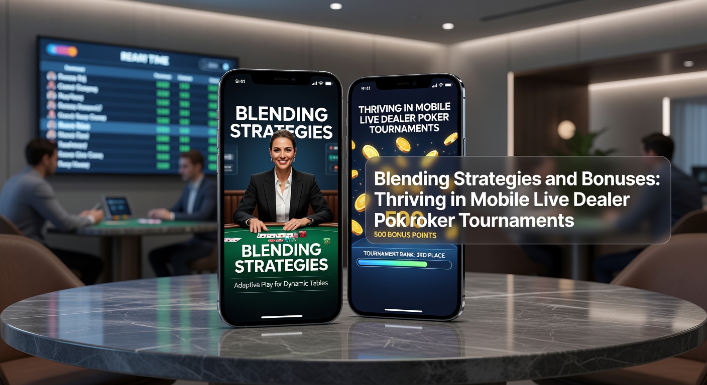 Speler aan mobiele telefoon tijdens live poker toernooi met dealer op scherm