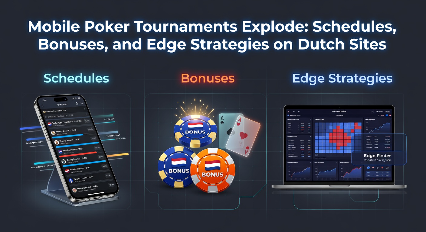 Overzicht van pokerbonussen op mobiel scherm, met promotiepop-ups voor toernooien op Nederlandse site