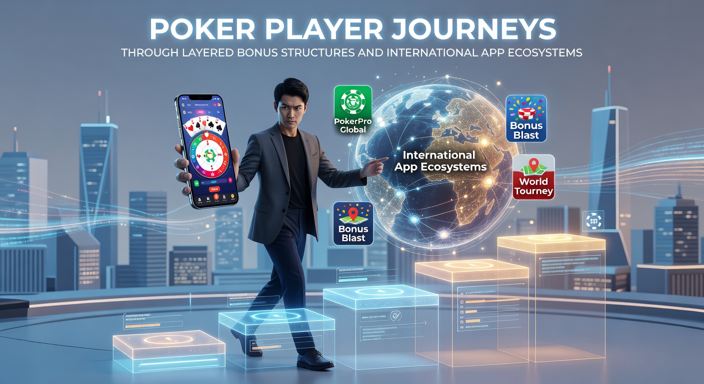 Pokerspelers die verschillende bonuslagen en app-interfaces verkennen in een internationale online omgeving
