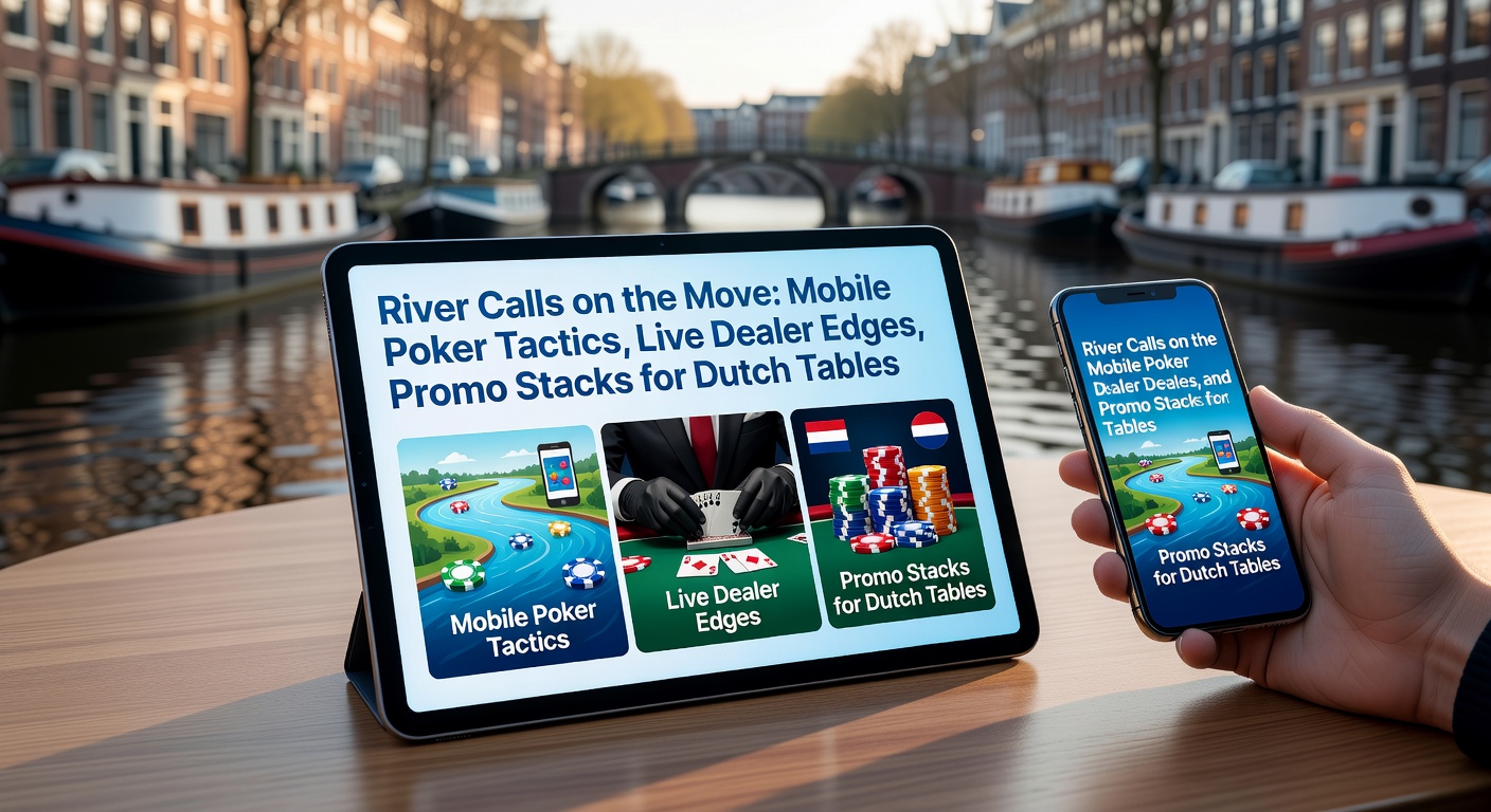 Smartphone met pokerapp in actie tijdens een river call op een Nederlandse online tafel, met kaarten en chips zichtbaar op het scherm
