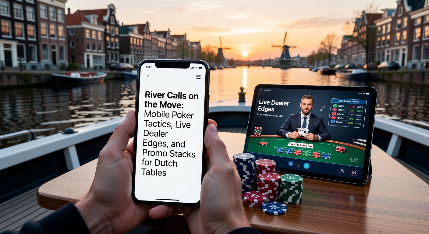 Live dealer aan een pokertafel met Nederlandse spelers, focus op river call moment met fysieke kaarten en digitale chat