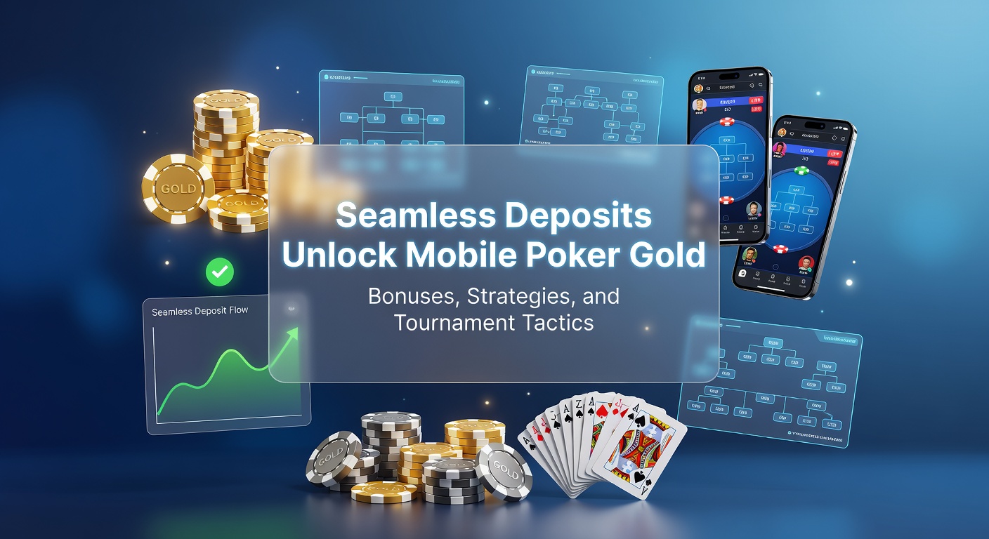 Mobiele pokertoernooi-interface met spelers aan tafels, stortingsknop en tactiekoverlay